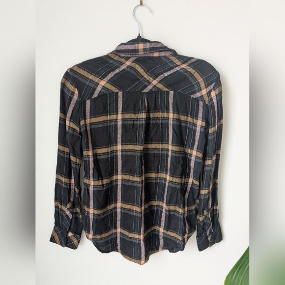 Rails Hunter Plaid Button-Down Shirt – Midnight Teal/Mustard – Size XXS - Picture 5 of 8